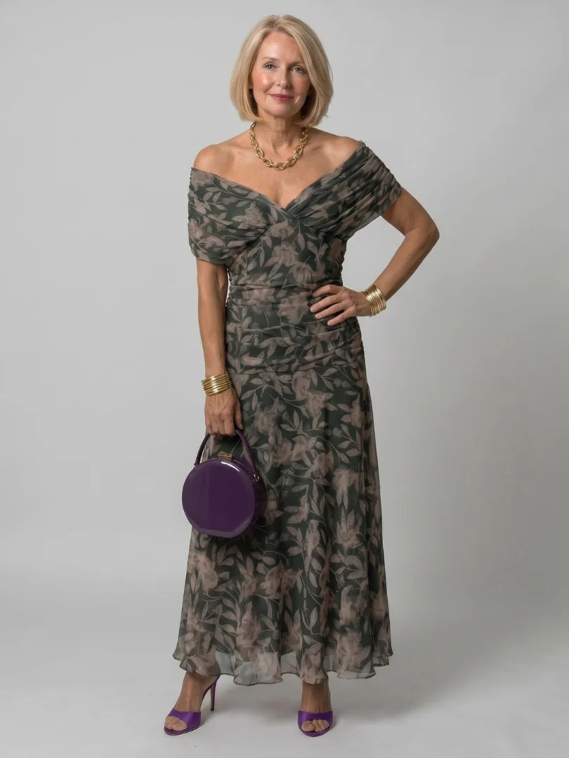 Melisa | Vestido midi fluido con hombros descubiertos