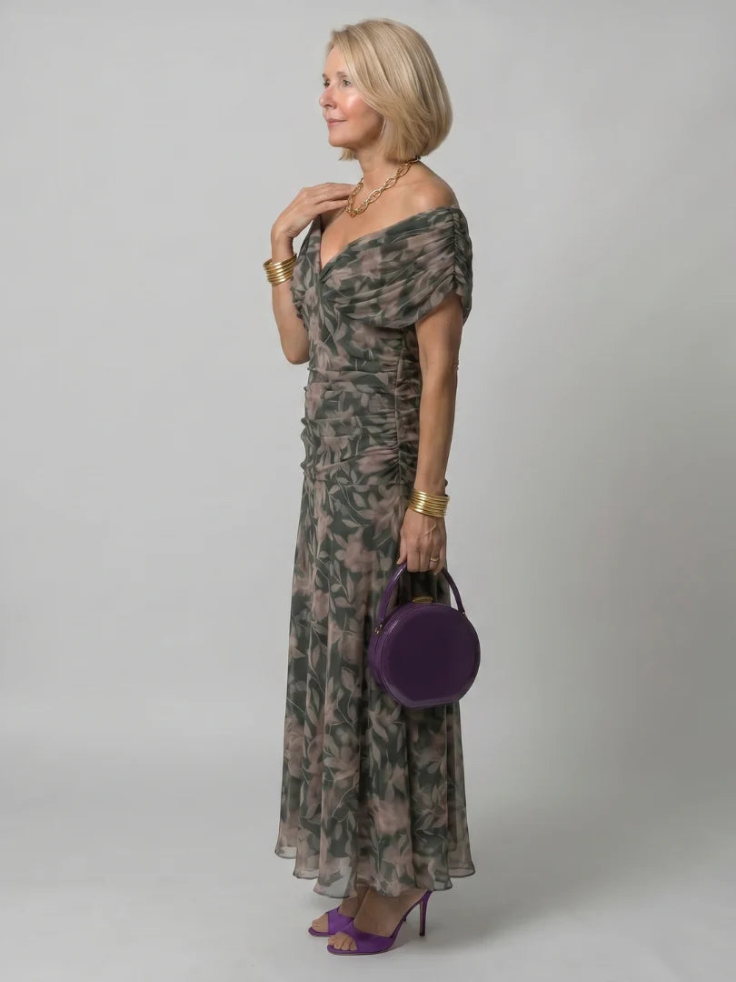 Melisa | Vestido midi fluido con hombros descubiertos