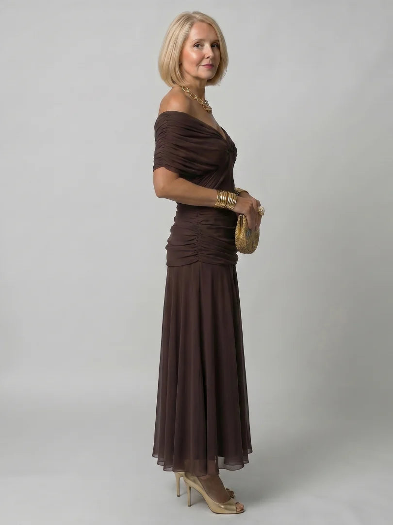Melisa | Vestido midi fluido con hombros descubiertos