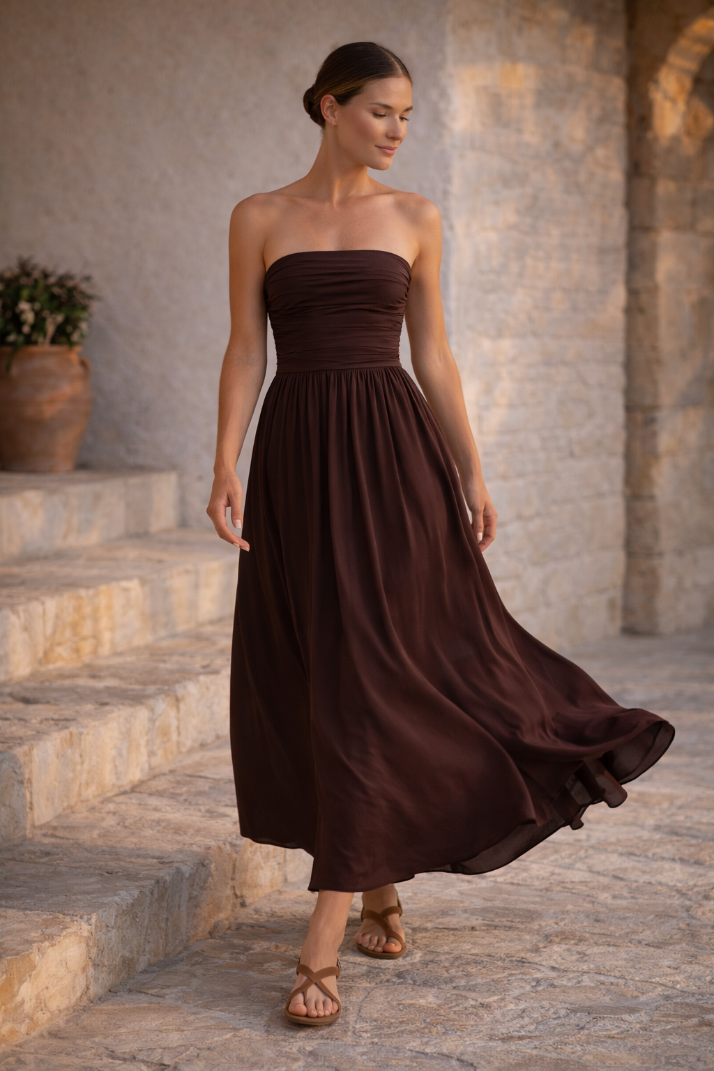 Manuela | Vestido Bandeau Chocolate