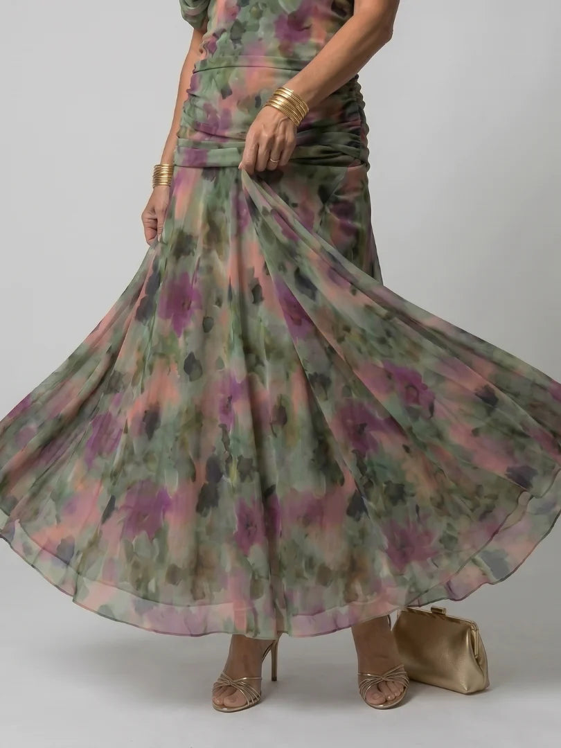 Melisa | Vestido midi fluido con hombros descubiertos