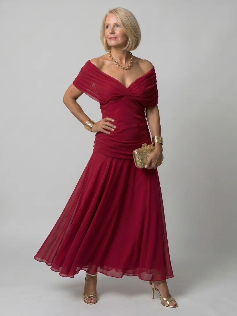 Melisa | Vestido midi fluido con hombros descubiertos