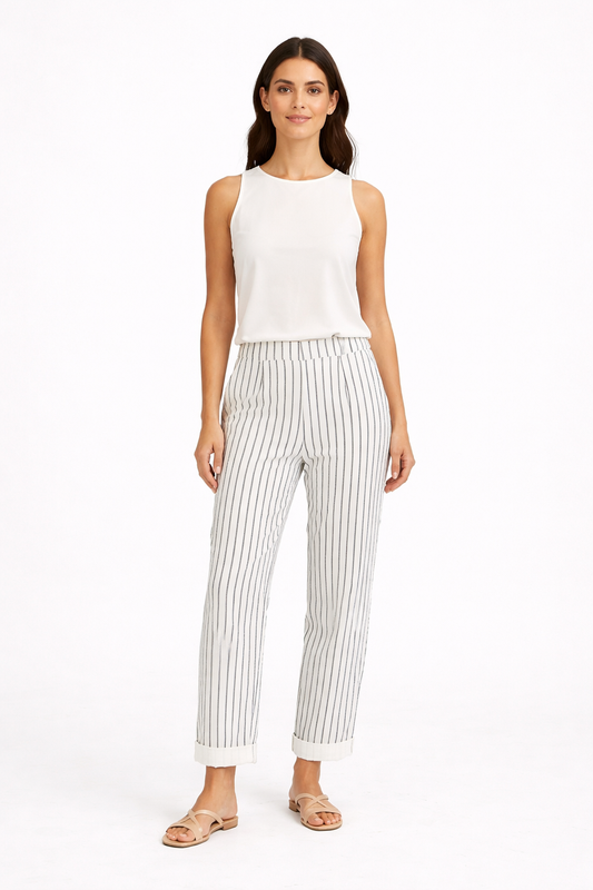 Sara-Elegantes Pantalones de Rayas con Botones