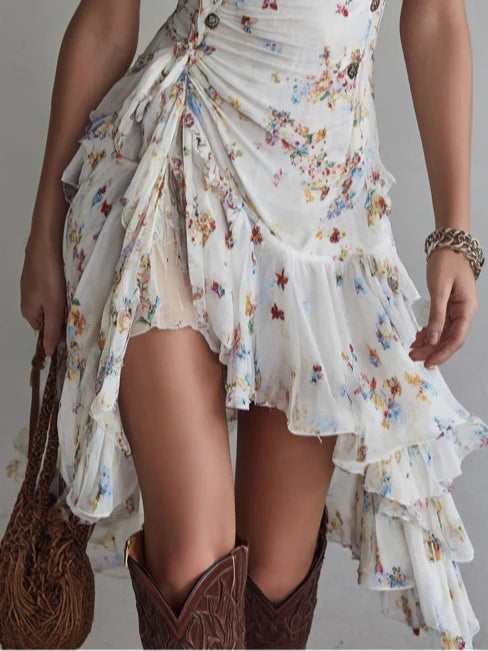 Alicia | Mini vestido floral de estilo retro con cuello en V y tirantes finos