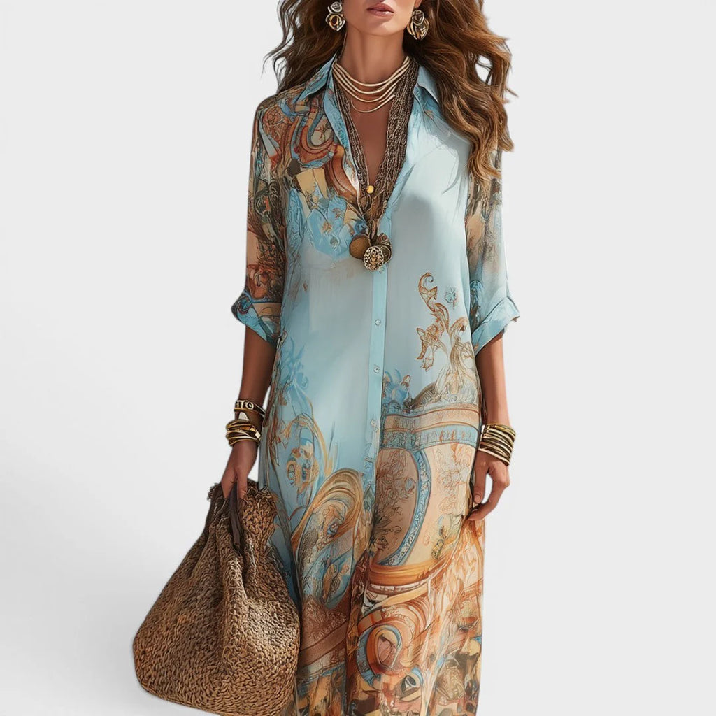 Arianna | Vestido camisero largo estampado