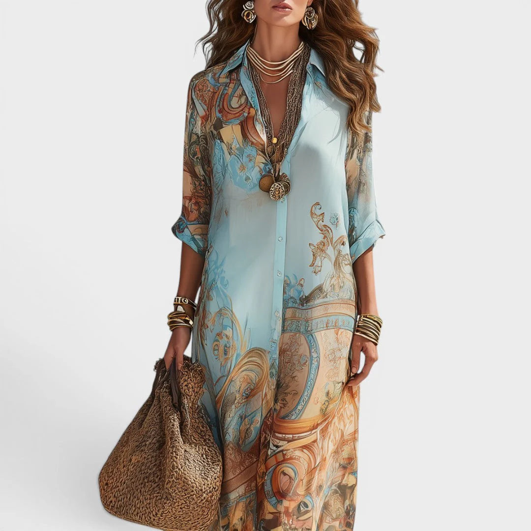 Arianna | Vestido camisero largo estampado
