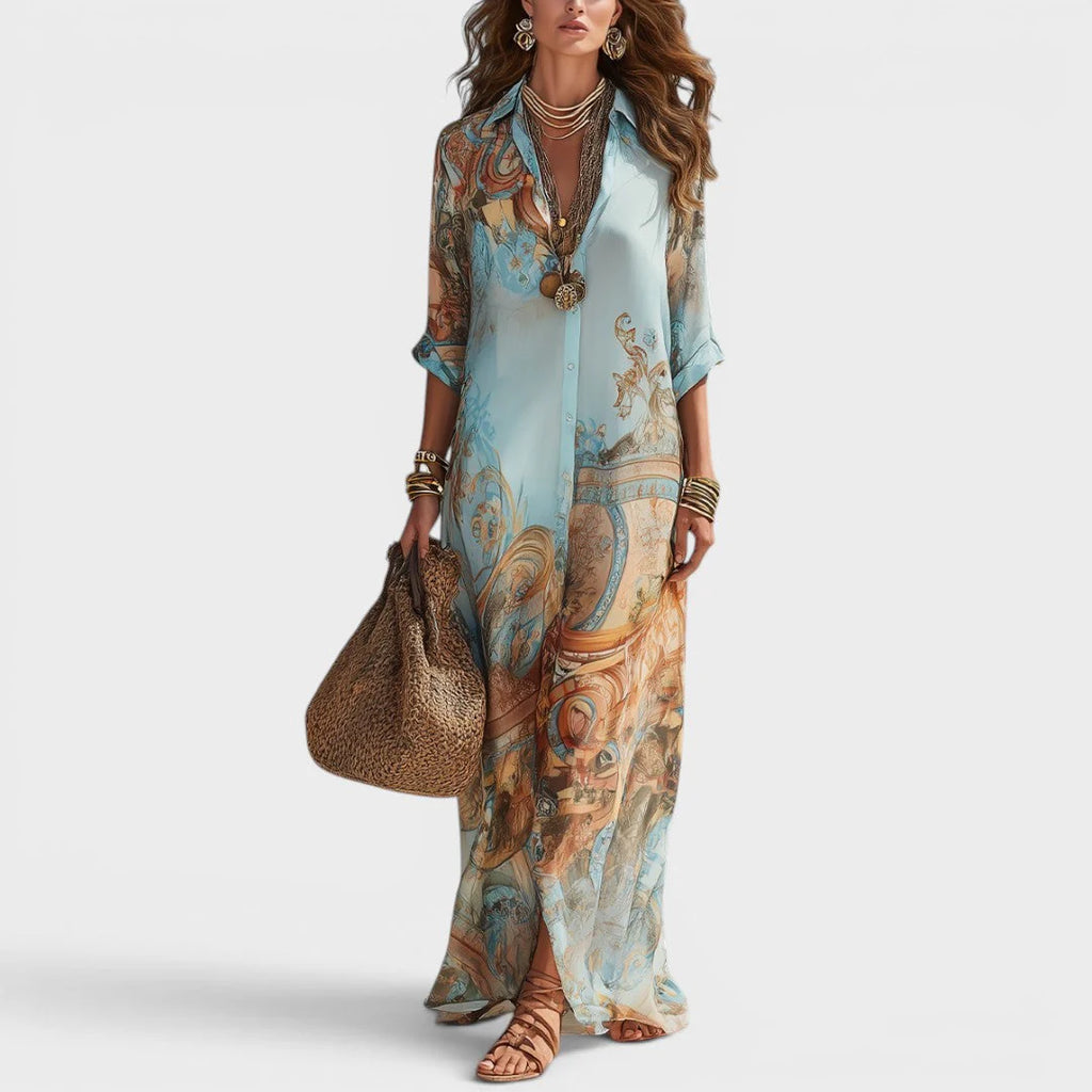 Arianna | Vestido camisero largo estampado