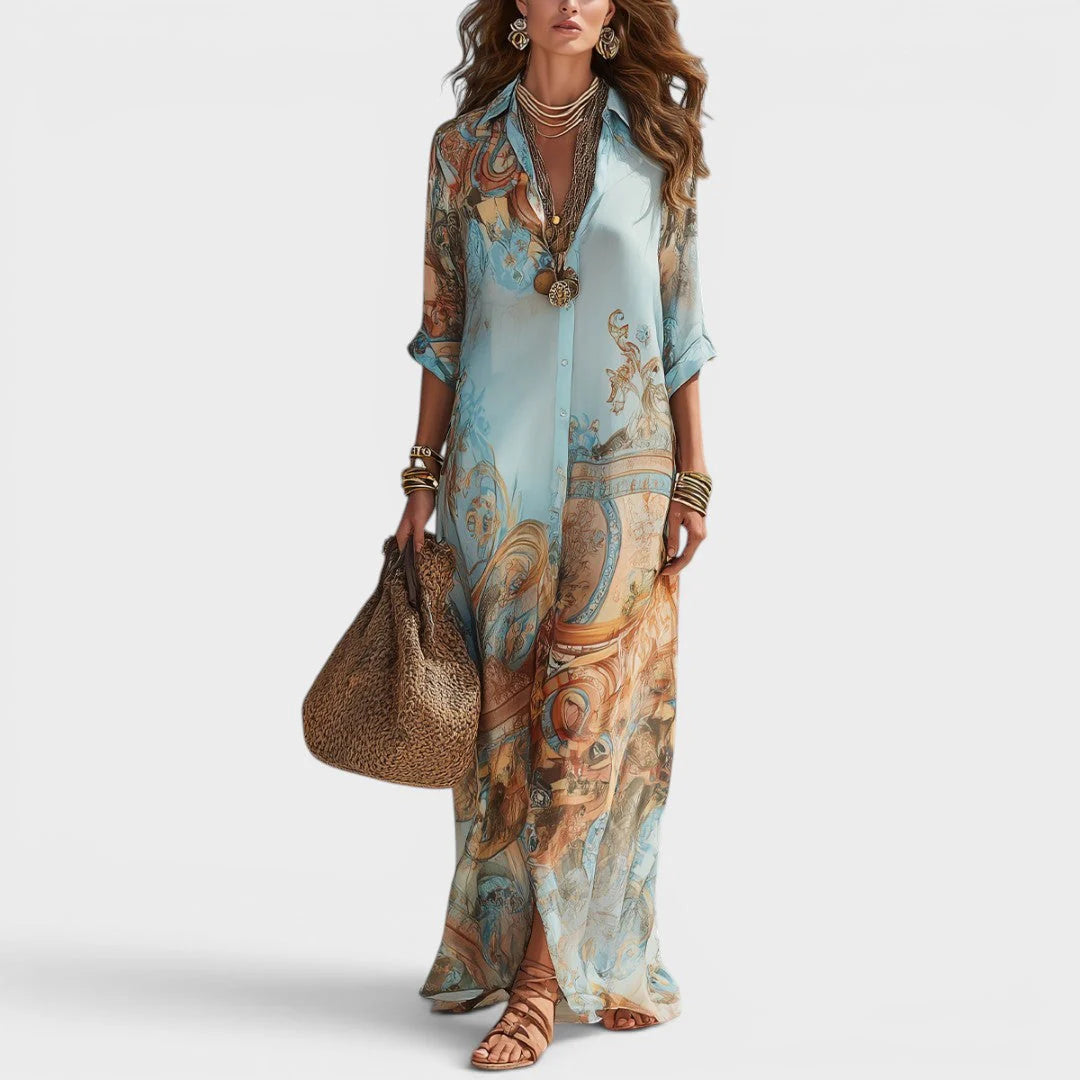 Arianna | Vestido camisero largo estampado