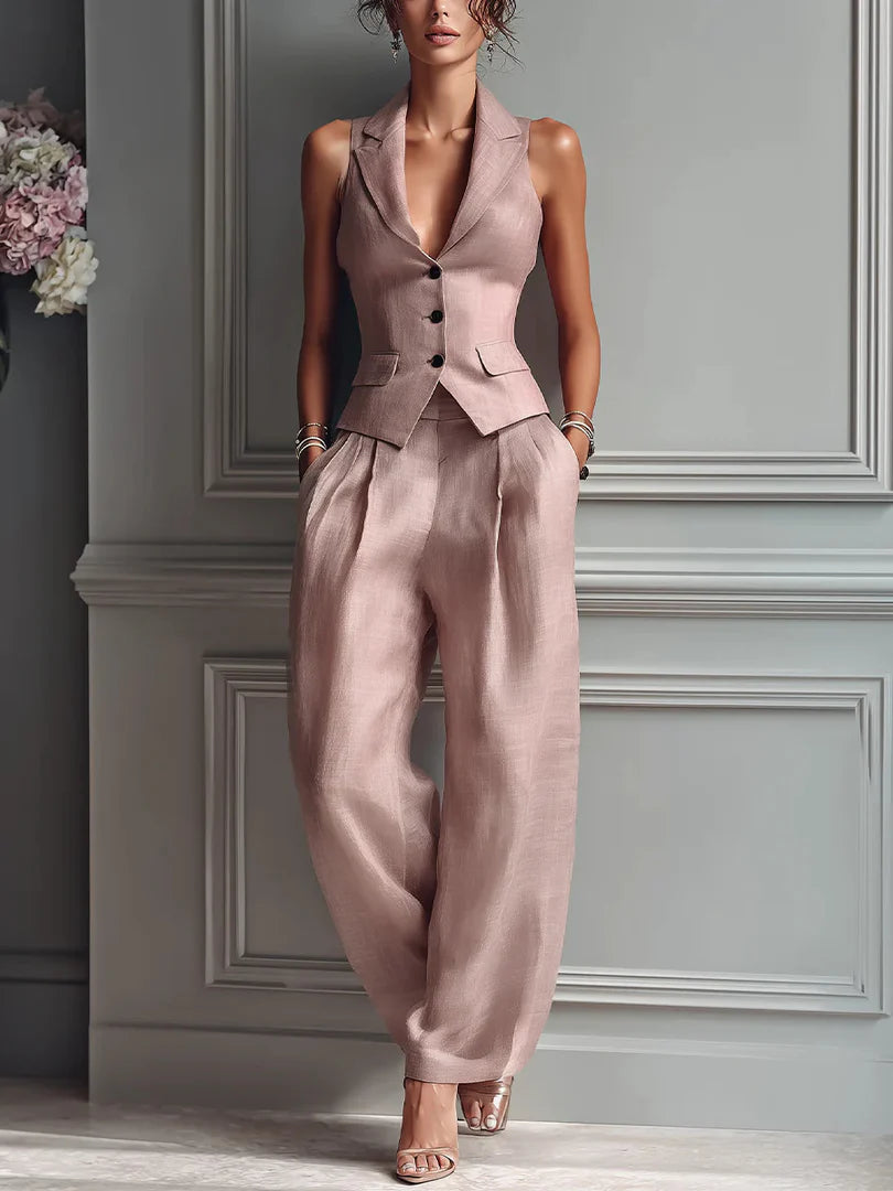 Aria | Traje de dos piezas con cuello en V y botones