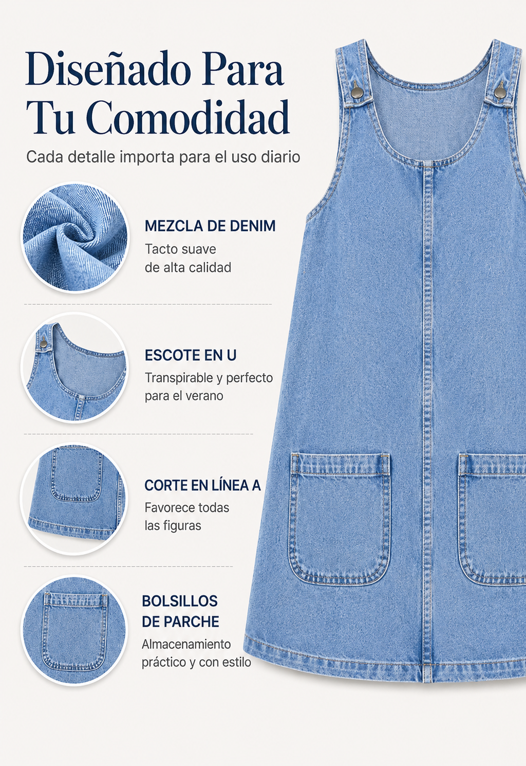 Sandra | Vestido tipo pichi de vaqueros informal para mujer