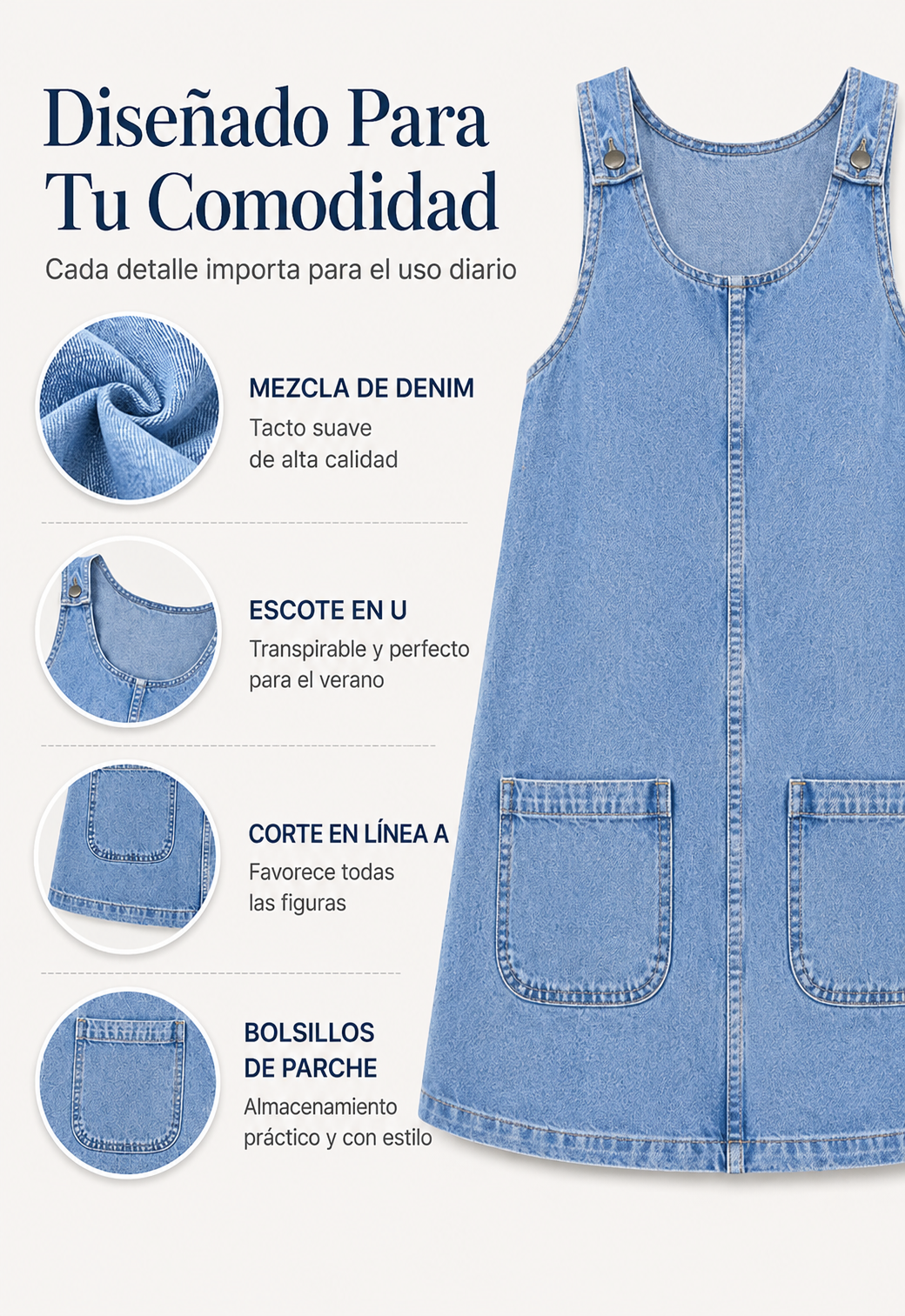 Sandra | Vestido tipo pichi de vaqueros informal para mujer