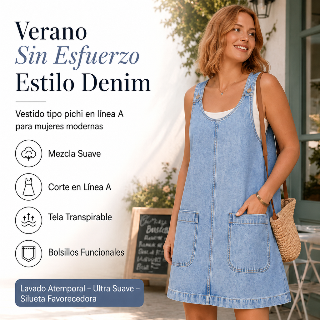 Sandra | Vestido tipo pichi de vaqueros informal para mujer