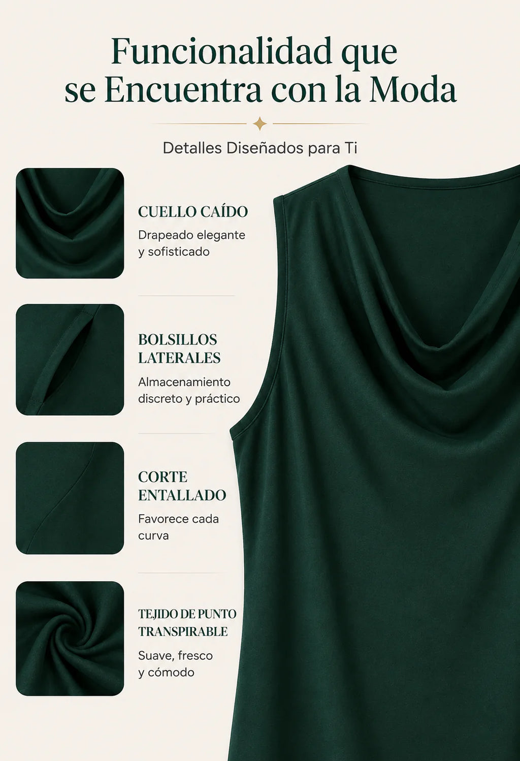 Sofía | Vestido escote drapeado sin mangas