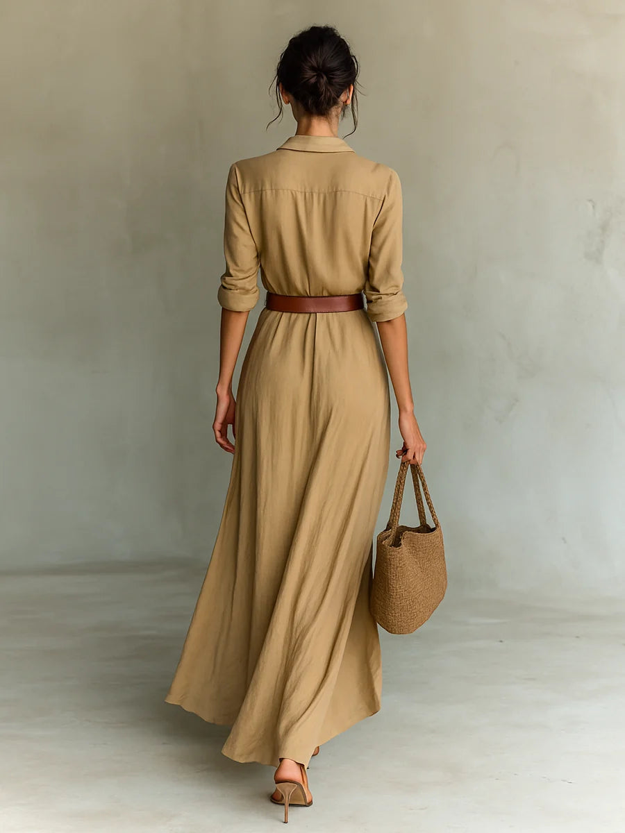 Isa | Vestido largo con cuello de solapa y mangas largas
