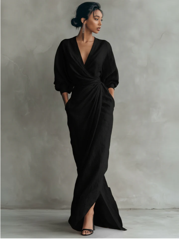 Nina | Vestido Largo Minimalista de Lino Rosa