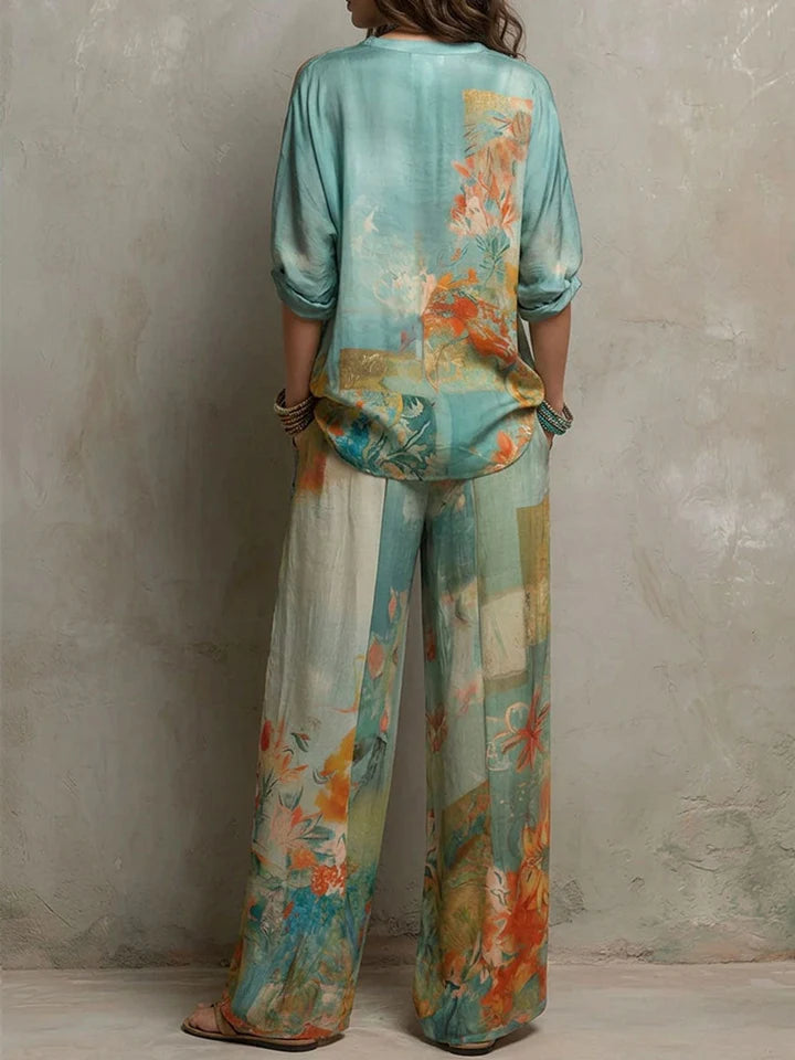 Chiara | Set elegante estampado floral con pantalón amplio