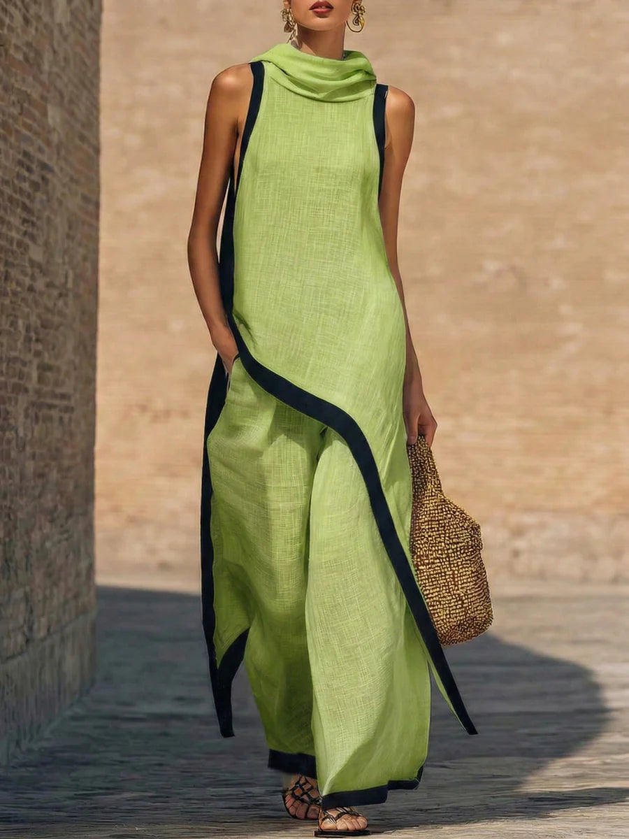Antonia | Elegante conjunto de dos piezas de algodón y lino con corte artístico.