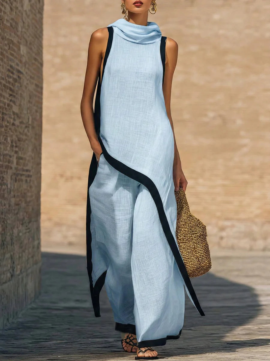 Antonia | Elegante conjunto de dos piezas de algodón y lino con corte artístico.