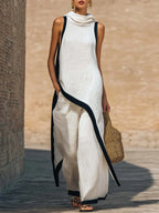 Antonia | Elegante conjunto de dos piezas de algodón y lino con corte artístico.