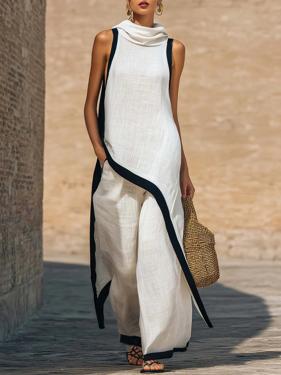 Antonia | Elegante conjunto de dos piezas de algodón y lino con corte artístico.