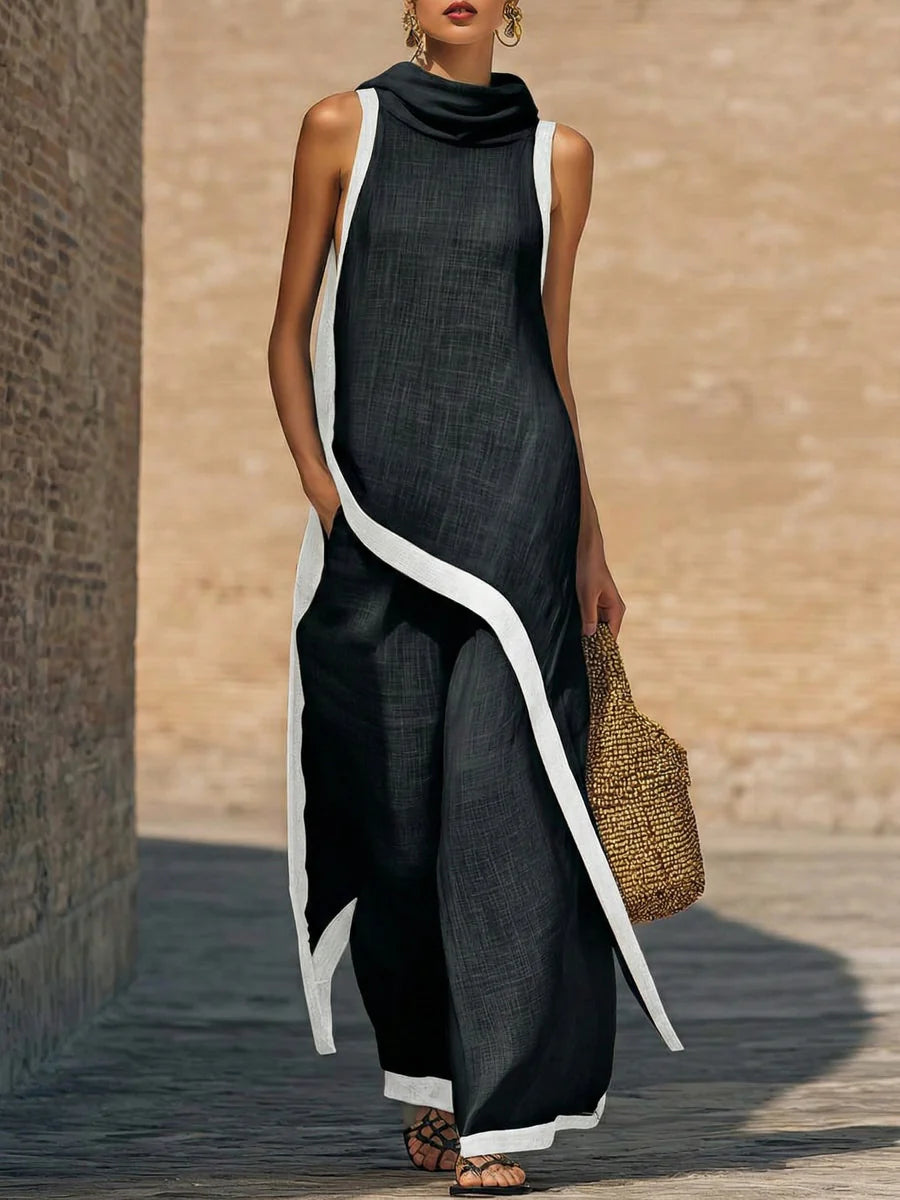 Antonia | Elegante conjunto de dos piezas de algodón y lino con corte artístico.
