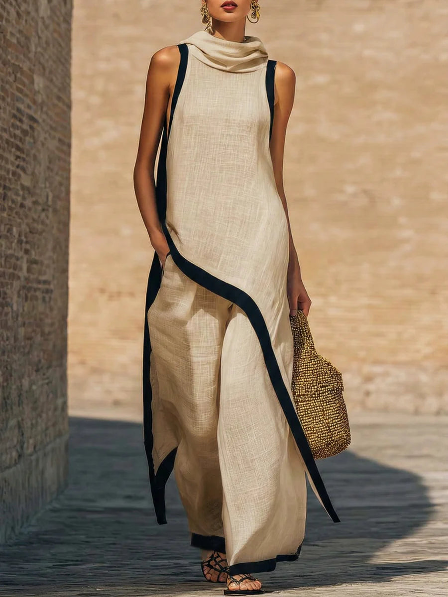 Antonia | Elegante conjunto de dos piezas de algodón y lino con corte artístico.