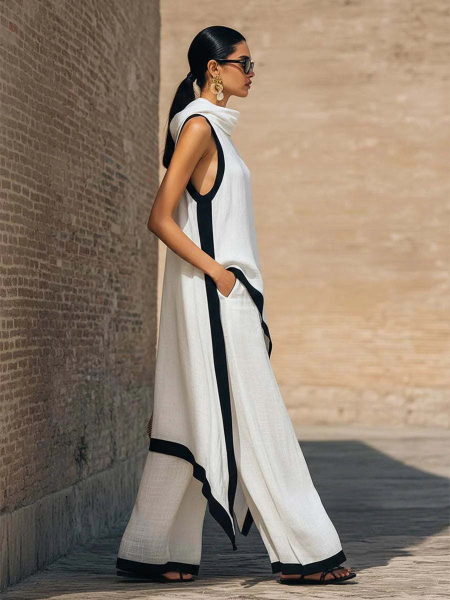 Antonia | Elegante conjunto de dos piezas de algodón y lino con corte artístico.