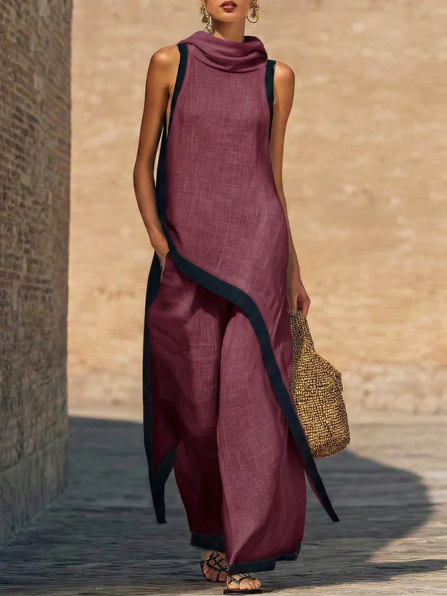 Antonia | Elegante conjunto de dos piezas de algodón y lino con corte artístico.